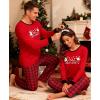 image:imageSWOMOG Couple Pajama Set Christmas Matching Family Long Sleeve Pj Set Xmas Printed Sleepwear MenampWomen Plaid Pant with Pocket