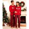 image:imageSWOMOG Couple Pajama Set Christmas Matching Family Long Sleeve Pj Set Xmas Printed Sleepwear MenampWomen Plaid Pant with Pocket