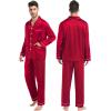 image:imageSWOMOG Couples Matching Pajamas Set Women amp Men Satin Long Sleeve Sleepwear Soft Button Down Pj Set Silk LoungewearA  Reda