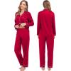 image:imageSWOMOG Couples Matching Pajamas Set Women amp Men Satin Long Sleeve Sleepwear Soft Button Down Pj Set Silk LoungewearA  Reda