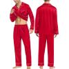 image:imageSWOMOG Couples Matching Pajamas Sets Women amp Men Silk Satin Long Sleeve Button Down Sleepwear 2 Pcs Classic LoungewearA  Red