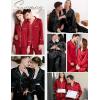 image:imageSWOMOG Couples Matching Pajamas Sets Women amp Men Silk Satin Long Sleeve Button Down Sleepwear 2 Pcs Classic LoungewearA  Red