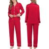 image:imageSWOMOG Couples Matching Pajamas Sets Women amp Men Silk Satin Long Sleeve Button Down Sleepwear 2 Pcs Classic LoungewearA  Red
