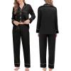 image:imageSWOMOG Couples Matching Pajamas Sets Women amp Men Silk Satin Long Sleeve Button Down Sleepwear 2 Pcs Classic LoungewearBlack