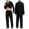 image:imageSWOMOG Couples Matching Pajamas Sets Women amp Men Silk Satin Long Sleeve Button Down Sleepwear 2 Pcs Classic LoungewearBlack