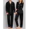 image:imageSWOMOG Couples Matching Pajamas Sets Women amp Men Silk Satin Long Sleeve Button Down Sleepwear 2 Pcs Classic LoungewearBlack