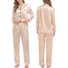 image:imageSWOMOG Couples Matching Pajamas Sets Women amp Men Silk Satin Long Sleeve Button Down Sleepwear 2 Pcs Classic LoungewearChampagne