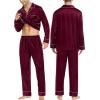 image:imageSWOMOG Couples Matching Pajamas Sets Women amp Men Silk Satin Long Sleeve Button Down Sleepwear 2 Pcs Classic LoungewearDeep Wine Red