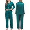 image:imageSWOMOG Couples Matching Pajamas Sets Women amp Men Silk Satin Long Sleeve Button Down Sleepwear 2 Pcs Classic LoungewearGreen