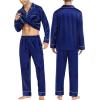 image:imageSWOMOG Couples Matching Pajamas Sets Women amp Men Silk Satin Long Sleeve Button Down Sleepwear 2 Pcs Classic LoungewearNavy Blue