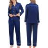 image:imageSWOMOG Couples Matching Pajamas Sets Women amp Men Silk Satin Long Sleeve Button Down Sleepwear 2 Pcs Classic LoungewearNavy Blue