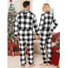 image:imageSWOMOG Couples One Piece Pajamas Sets Christmas Men amp Women Fleece Winter Loungewear ZipUp Jumpsuit with Pockets PjsBig Black White Grid