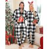 image:imageSWOMOG Couples One Piece Pajamas Sets Christmas Men amp Women Fleece Winter Loungewear ZipUp Jumpsuit with Pockets PjsBig Black White Grid