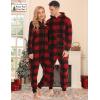 image:imageSWOMOG Couples One Piece Pajamas Sets Christmas Men amp Women Fleece Winter Loungewear ZipUp Jumpsuit with Pockets PjsBlack and Red Plaid