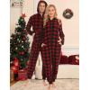 image:imageSWOMOG Couples One Piece Pajamas Sets Christmas Men amp Women Fleece Winter Loungewear ZipUp Jumpsuit with Pockets PjsRed Grid