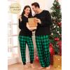 image:imageSWOMOG Couples Pajama Set Long Sleeve and Plaid Pants with Pockets Pjs Soft Sleepwear Lounge SetBlack  Green Plaid