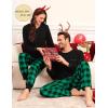 image:imageSWOMOG Couples Pajama Set Long Sleeve and Plaid Pants with Pockets Pjs Soft Sleepwear Lounge SetBlack  Green Plaid