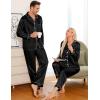 image:imageSWOMOG Couples Pajamas Sets Silk Satin Long Sleeve Sleepwear Button Down Loungewear Pjs Set Classic Pajama SXXLBlack
