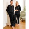 image:imageSWOMOG Couples Pajamas Sets Silk Satin Long Sleeve Sleepwear Button Down Loungewear Pjs Set Classic Pajama SXXLBlack