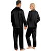 image:imageSWOMOG Couples Pajamas Sets Silk Satin Long Sleeve Sleepwear Button Down Loungewear Pjs Set Classic Pajama SXXLBlack