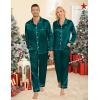 image:imageSWOMOG Couples Pajamas Sets Silk Satin Long Sleeve Sleepwear Button Down Loungewear Pjs Set Classic Pajama SXXLDeep Green