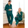 image:imageSWOMOG Couples Pajamas Sets Silk Satin Long Sleeve Sleepwear Button Down Loungewear Pjs Set Classic Pajama SXXLDeep Green