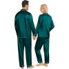 image:imageSWOMOG Couples Pajamas Sets Silk Satin Long Sleeve Sleepwear Button Down Loungewear Pjs Set Classic Pajama SXXLDeep Green