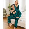image:imageSWOMOG Couples Pajamas Sets Silk Satin Long Sleeve Sleepwear Button Down Loungewear Pjs Set Classic Pajama SXXLDeep Green