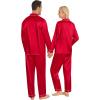 image:imageSWOMOG Couples Pajamas Sets Silk Satin Long Sleeve Sleepwear Button Down Loungewear Pjs Set Classic Pajama SXXLRed
