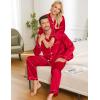 image:imageSWOMOG Couples Pajamas Sets Silk Satin Long Sleeve Sleepwear Button Down Loungewear Pjs Set Classic Pajama SXXLRed