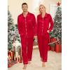 image:imageSWOMOG Couples Pajamas Sets Silk Satin Long Sleeve Sleepwear Button Down Loungewear Pjs Set Classic Pajama SXXLRed