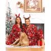 image:imageSWOMOG Couples Pajamas Sets Silk Satin Long Sleeve Sleepwear Button Down Loungewear Pjs Set Classic Pajama SXXLRed Christmas