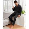 image:imageSWOMOG Couples Pajamas Womens ampMens Matching Pajamas Set Silk Satin Pj Set Long Sleeve Button Down Sleepwear 2 Pcs LoungewearBlack