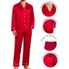 image:imageSWOMOG Couples Pajamas Womens ampMens Matching Pajamas Set Silk Satin Pj Set Long Sleeve Button Down Sleepwear 2 Pcs LoungewearBright Red