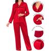 image:imageSWOMOG Couples Pajamas Womens ampMens Matching Pajamas Set Silk Satin Pj Set Long Sleeve Button Down Sleepwear 2 Pcs LoungewearBright Red