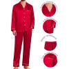 image:imageSWOMOG Couples Pajamas Womens ampMens Matching Pajamas Set Silk Satin Pj Set Long Sleeve Button Down Sleepwear 2 Pcs LoungewearDark Red