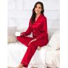 image:imageSWOMOG Couples Pajamas Womens ampMens Matching Pajamas Set Silk Satin Pj Set Long Sleeve Button Down Sleepwear 2 Pcs LoungewearDark Red