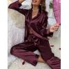 image:imageSWOMOG Couples Pajamas Womens ampMens Matching Pajamas Set Silk Satin Pj Set Long Sleeve Button Down Sleepwear 2 Pcs LoungewearDeep Wine Red