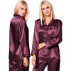 image:imageSWOMOG Couples Pajamas Womens ampMens Matching Pajamas Set Silk Satin Pj Set Long Sleeve Button Down Sleepwear 2 Pcs LoungewearDeep Wine Red