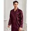 image:imageSWOMOG Couples Pajamas Womens ampMens Matching Pajamas Set Silk Satin Pj Set Long Sleeve Button Down Sleepwear 2 Pcs LoungewearDeep Wine Red