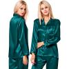 image:imageSWOMOG Couples Pajamas Womens ampMens Matching Pajamas Set Silk Satin Pj Set Long Sleeve Button Down Sleepwear 2 Pcs LoungewearGreen