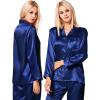 image:imageSWOMOG Couples Pajamas Womens ampMens Matching Pajamas Set Silk Satin Pj Set Long Sleeve Button Down Sleepwear 2 Pcs LoungewearNavy Blue