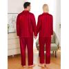 image:imageSWOMOG Couples Pajamas Womens ampMens Matching Pajamas Set Silk Satin Pj Set Long Sleeve Button Down Sleepwear 2 Pcs LoungewearRed Striped