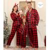 image:imageSWOMOG Family Matching Pajama Satin Pajamas Long Sleeve Sleepwear Button Down Loungewear 2 Pcs Pj SetBlack and Red Plaid