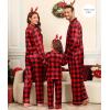 image:imageSWOMOG Family Matching Pajama Satin Pajamas Long Sleeve Sleepwear Button Down Loungewear 2 Pcs Pj SetBlack and Red Plaid