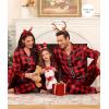 image:imageSWOMOG Family Matching Pajama Satin Pajamas Long Sleeve Sleepwear Button Down Loungewear 2 Pcs Pj SetBlack and Red Plaid