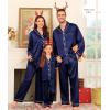 image:imageSWOMOG Family Matching Pajama Satin Pajamas Long Sleeve Sleepwear Button Down Loungewear 2 Pcs Pj SetDeep Navy Blue