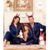 image:imageSWOMOG Family Matching Pajama Satin Pajamas Long Sleeve Sleepwear Button Down Loungewear 2 Pcs Pj SetDeep Navy Blue