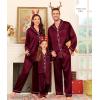 image:imageSWOMOG Family Matching Pajama Satin Pajamas Long Sleeve Sleepwear Button Down Loungewear 2 Pcs Pj SetDeep Wine Red