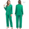 image:imageSWOMOG Family Matching Pajama Satin Pajamas Long Sleeve Sleepwear Button Down Loungewear 2 Pcs Pj SetEmerald Green